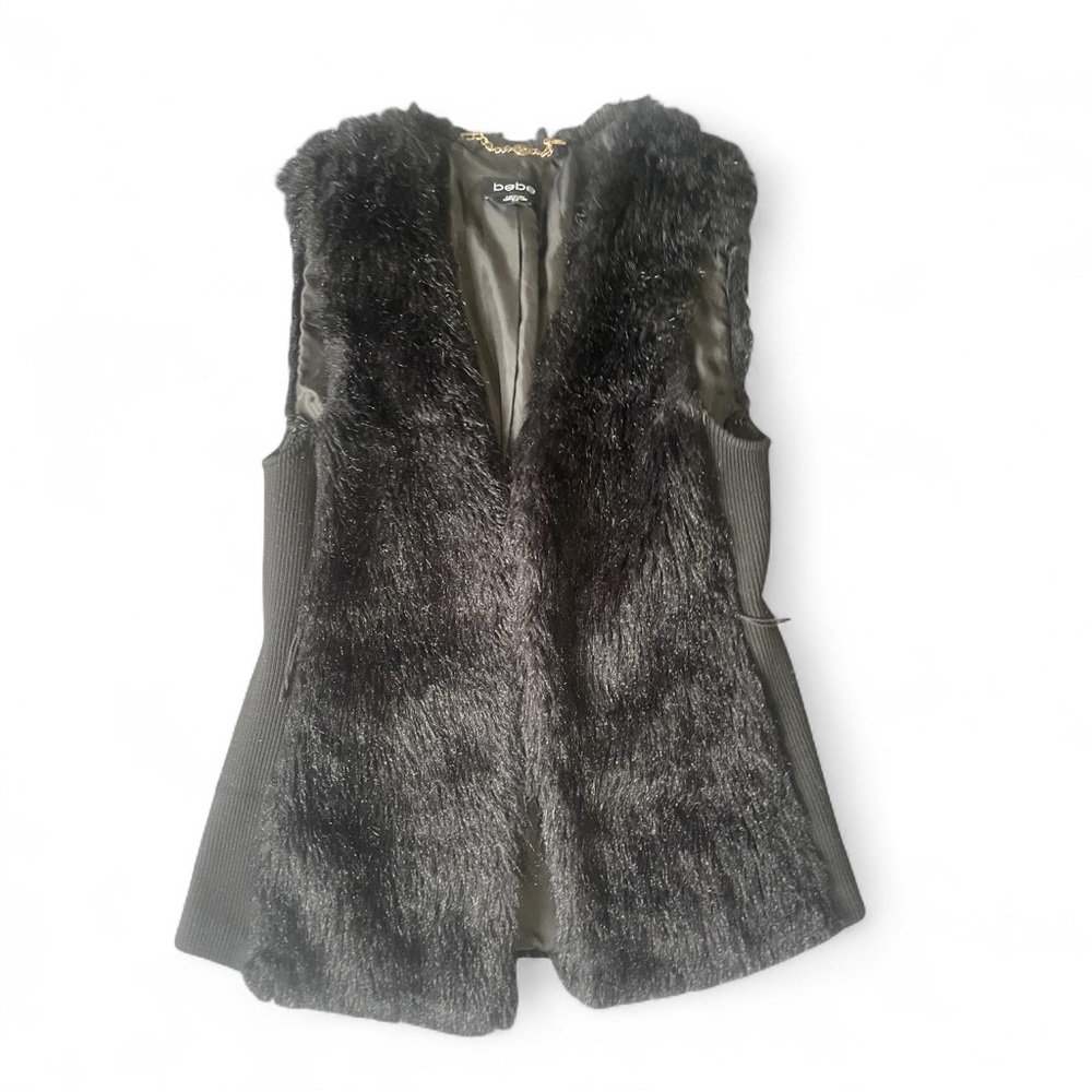 Bebe Black Faux Fur Vest